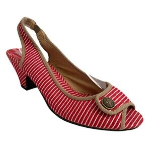 Atmosphere Kitten Heel Sandals Size 41 US 8M Red Stripe Slingback Peep-toe
